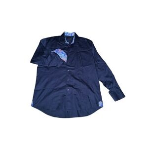 Bogosse Dress Shirt Mens Large Navy Red Stitch Paisley Trim Western Long Sleeve